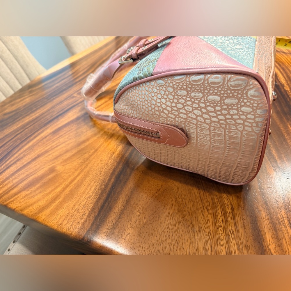 Sharif Multicolor Patchwork Leather Satchel - Coral, Yellow, Beige - Picture 10 of 16